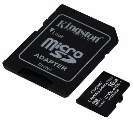 Картка пам`яті Kingston microSDHC 16GB Canvas Select Plus C10 UHS-I R100MB/s + адаптер - Black