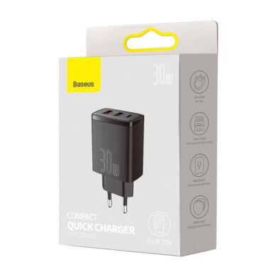 Сетевое зарядное устройство Baseus Compact Quick Charger 2USB + Type-C (30W) CCXJ-E01 - Black