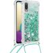 Силиконовая накладка Deexe Liquid Glitter with Strap для Samsung Galaxy A02 (A022) - Green Hearts. Фото 1 из 6