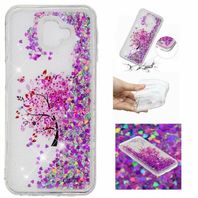 Силіконовий (TPU) чохол Deexe Liquid Glitter для Samsung Galaxy J6+ (J610) Tree with Pink Flower