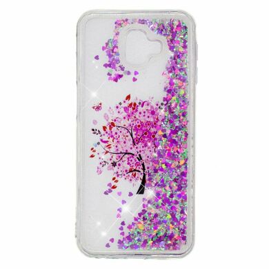 Силіконовий (TPU) чохол Deexe Liquid Glitter для Samsung Galaxy J6+ (J610) Tree with Pink Flower