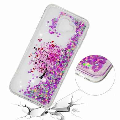 Силиконовый (TPU) чехол Deexe Liquid Glitter для Samsung Galaxy J6+ (J610) - Tree with Pink Flower