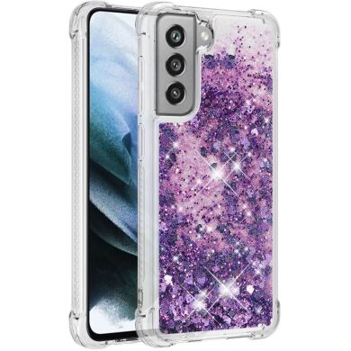 Силиконовый (TPU) чехол Deexe Liquid Glitter для Samsung Galaxy S21 FE (G990) - Dark Purple Hearts