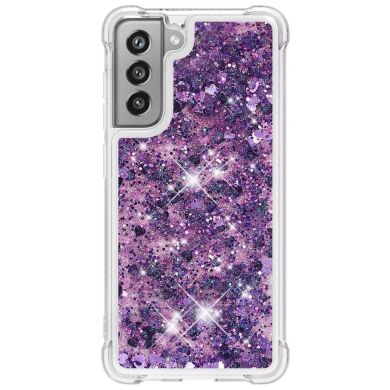 Силиконовый (TPU) чехол Deexe Liquid Glitter для Samsung Galaxy S21 FE (G990) - Dark Purple Hearts