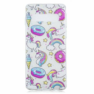 Силіконовий (TPU) чохол Deexe Pretty Glossy для Samsung Galaxy S10 (G973), Doughnut and Unicorn