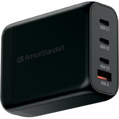 Сетевое зарядное устройство ArmorStandart Resolute Power GaN 100W (3Type-C + USB) - Black