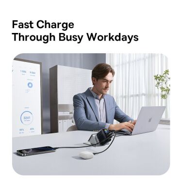 Сетевое зарядное устройство Baseus PicoGo AE21 2C+U 100W + кабель Type-C to Type-C (E0121B00) - Black