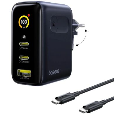 Сетевое зарядное устройство Baseus PicoGo AE21 2C+U 100W + кабель Type-C to Type-C (E0121B00) - Black