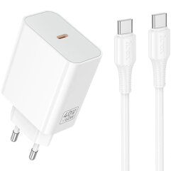 Сетевое зарядное устройство Hoco C162A PD40W + кабель Type-C to Type-C - White