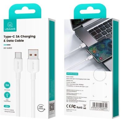 Кабель Usams US-SJ622 U84 USB to Type-C (3A, 0.5m) - White