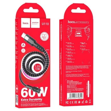 Кабель Hoco U110 Type-C to Type-C 60W (3A, 1.2 m) - Black