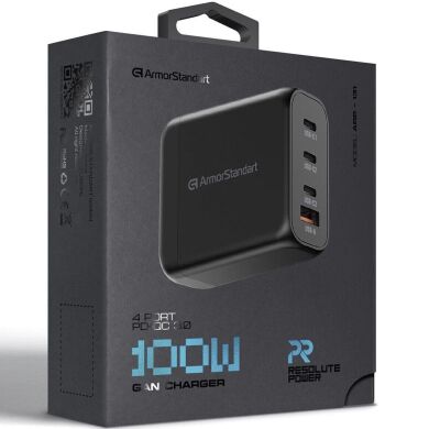 Сетевое зарядное устройство ArmorStandart Resolute Power GaN 100W (3Type-C + USB) - Black