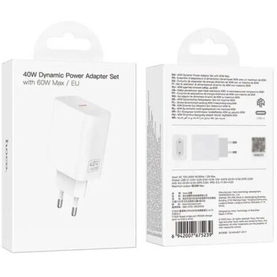 Сетевое зарядное устройство Hoco C162A PD40W + кабель Type-C to Type-C - White