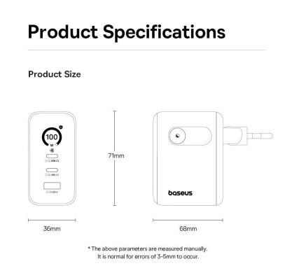 Сетевое зарядное устройство Baseus PicoGo AE21 2C+U 100W + кабель Type-C to Type-C (E0121B00) - Black