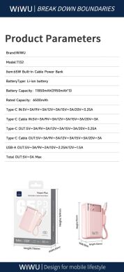 Внешний аккумулятор WiWU T132 65W (12000 mAh) + кабель Type-C - White