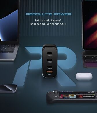 Сетевое зарядное устройство ArmorStandart Resolute Power GaN 100W (3Type-C + USB) - Black