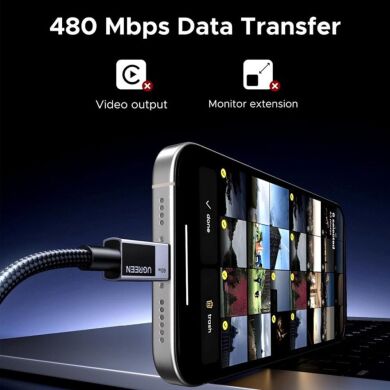 Кабель UGREEN L524 Type-C to Type-C PD60W (3A, 2m) - Space Gray