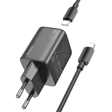 Сетевое зарядное устройство Hoco N42 Elogiado 2C PD45W + кабель Type to Lightning - Black