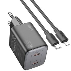 Сетевое зарядное устройство Hoco N42 Elogiado 2C PD45W + кабель Type to Lightning - Black