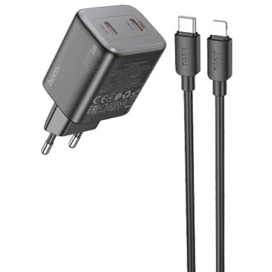 Сетевое зарядное устройство Hoco N42 Elogiado 2C PD45W + кабель Type to Lightning - Black