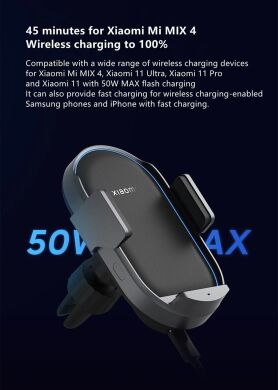 Автомобильный держатель с функцией беспроводной зарядки Xiaomi 50W Wireless Car Charger (BHR6748GL) - Black