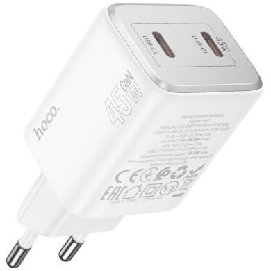 Сетевое зарядное устройство Hoco N42 Elogiado 2C PD45W - White