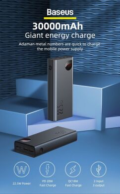Зовнішній акумулятор Baseus Adaman Metal Digital Display 22.5W (30000mAh) PPIMDA-C0A - Black