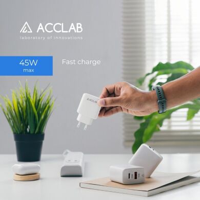 Мережевий зарядний пристрій ACCLAB&nbsp;AL-TC452 PD45W + QC4.0 (USB + Type-C) - White