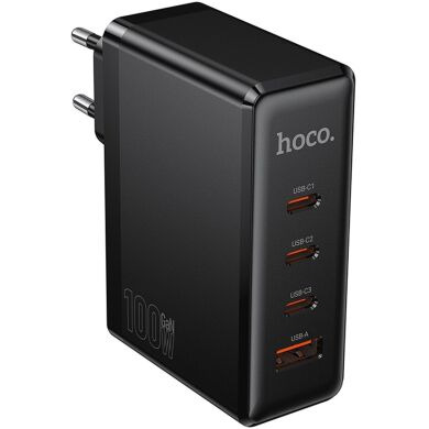 Мережевий зарядний пристрій Hoco N85 GaN 100W (3Type-C + USB) - Black