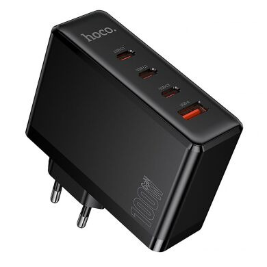 Мережевий зарядний пристрій Hoco N85 GaN 100W (3Type-C + USB) - Black