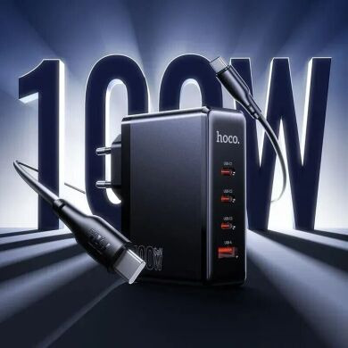 Мережевий зарядний пристрій Hoco N85 GaN 100W (3Type-C + USB) - Black