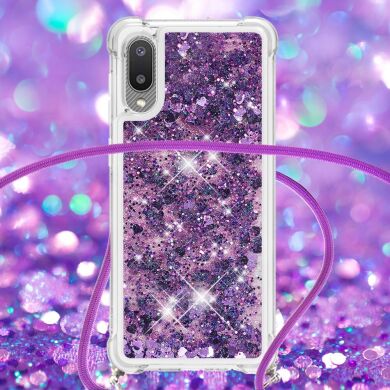 Силиконовая накладка Deexe Liquid Glitter with Strap для Samsung Galaxy A02 (A022) - Dark Purple Hearts