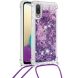 Силіконова накладка Deexe Liquid Glitter with Strap для Samsung Galaxy A02 (A022) - Dark Purple Hearts