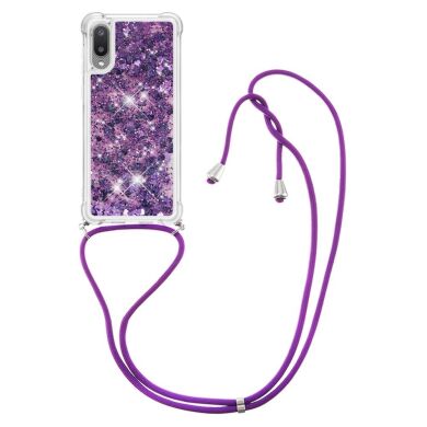 Силиконовая накладка Deexe Liquid Glitter with Strap для Samsung Galaxy A02 (A022) - Dark Purple Hearts