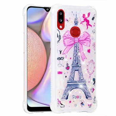 Силиконовая (TPU) накладка Deexe Fashion Glitter для Samsung Galaxy A10s (A107) - Eiffel Tower with Bowknot