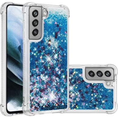 Силиконовый (TPU) чехол Deexe Liquid Glitter для Samsung Galaxy S21 FE (G990) - Blue Hearts