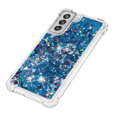 Силиконовый (TPU) чехол Deexe Liquid Glitter для Samsung Galaxy S21 FE (G990) - Blue Hearts