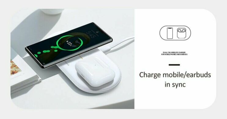 Беспроводное зарядное устройство USAMS US-CD120 2 in 1 Magnetic Wireless Charger (10W) - White