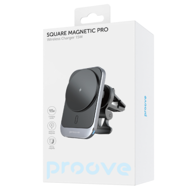 Автомобильный держатель с беспроводной зарядкой Proove Square Magnetic Pro 15W - Gray