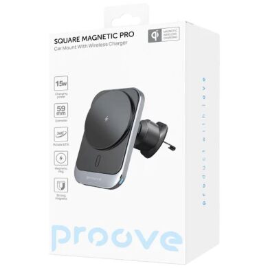 Автомобільний тримач з бездротовою зарядкою Proove Square Magnetic Pro 15W - Gray