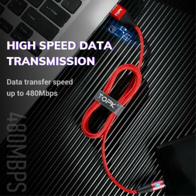 Дата-кабель TOPK AM60 Fast Charging Magnetic MicroUSB (2.4A) - Red