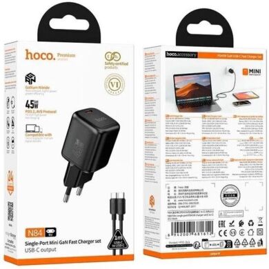 Мережевий зарядний пристрій Hoco N84 PD45W + кабель Type-C to Type-C - Black