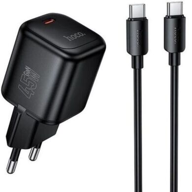 Мережевий зарядний пристрій Hoco N84 PD45W + кабель Type-C to Type-C - Black