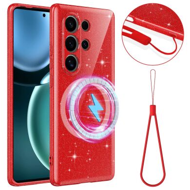 Защитный чехол Deexe Glitter Case with MagSafe для Samsung Galaxy S25 Ultra (S938) - Red
