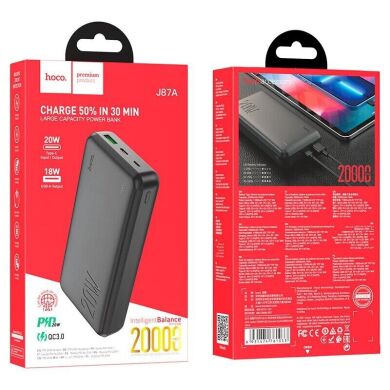 Зовнішній акумулятор Hoco J87A Tacker PD20W + QC3.0 (20000mAh) - Black