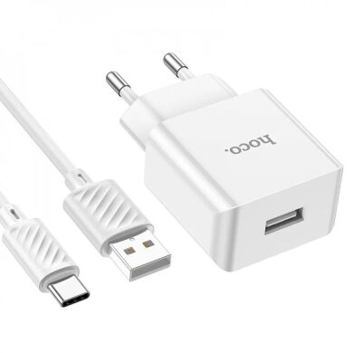 Сетевое зарядное устройство Hoco C106A 10.5W + кабель USB to Type-C - White