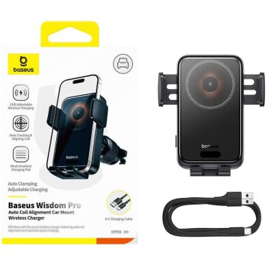 Автомобільний тримач із функцією бездротової зарядки Baseus Wisdom Pro (Air Outlet Version) C40381501123-00 - Black