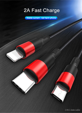 Дата-кабель Hoco X26 Xpress 3 in 1 (Lightning + MicroUSB + Type-C to USB, 1m) - Black / Gold