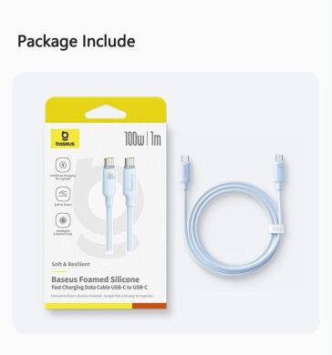 Кабель Baseus Foamed Silicone Type-C to Type-C (100W, 6A, 1m) E0426701 - White
