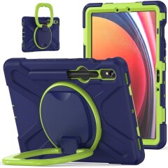 Защитный чехол Deexe Hand Grip для Samsung Galaxy Tab S7 / S8 / S9 (T870/T875/T700/T706/X710/X716) - Navy Blue / Yellowgreen
